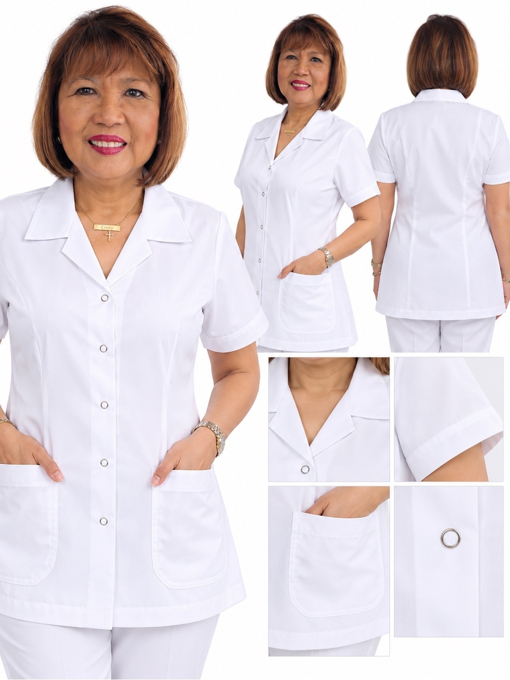 Women’s White Short-Sleeve Button Front Tunic Top